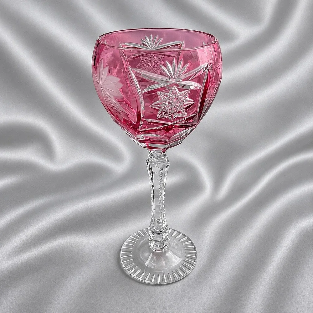 Bohemian Cut to Clear 4 colors Crystal Wine Hocks Glasses 8.25in